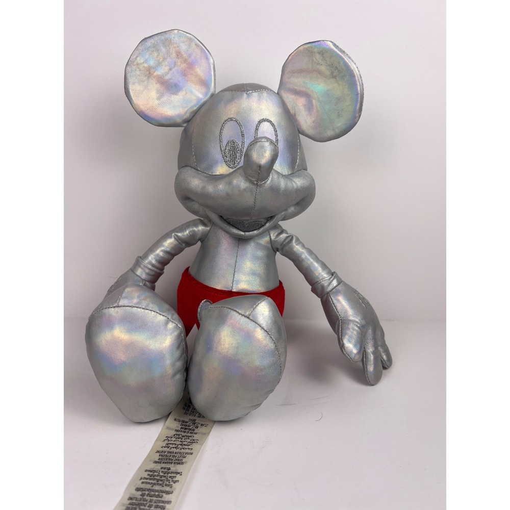 Disney 100th Anniversary Mickey Mouse Plush Toy‎ Silver Red Shorts Holographic